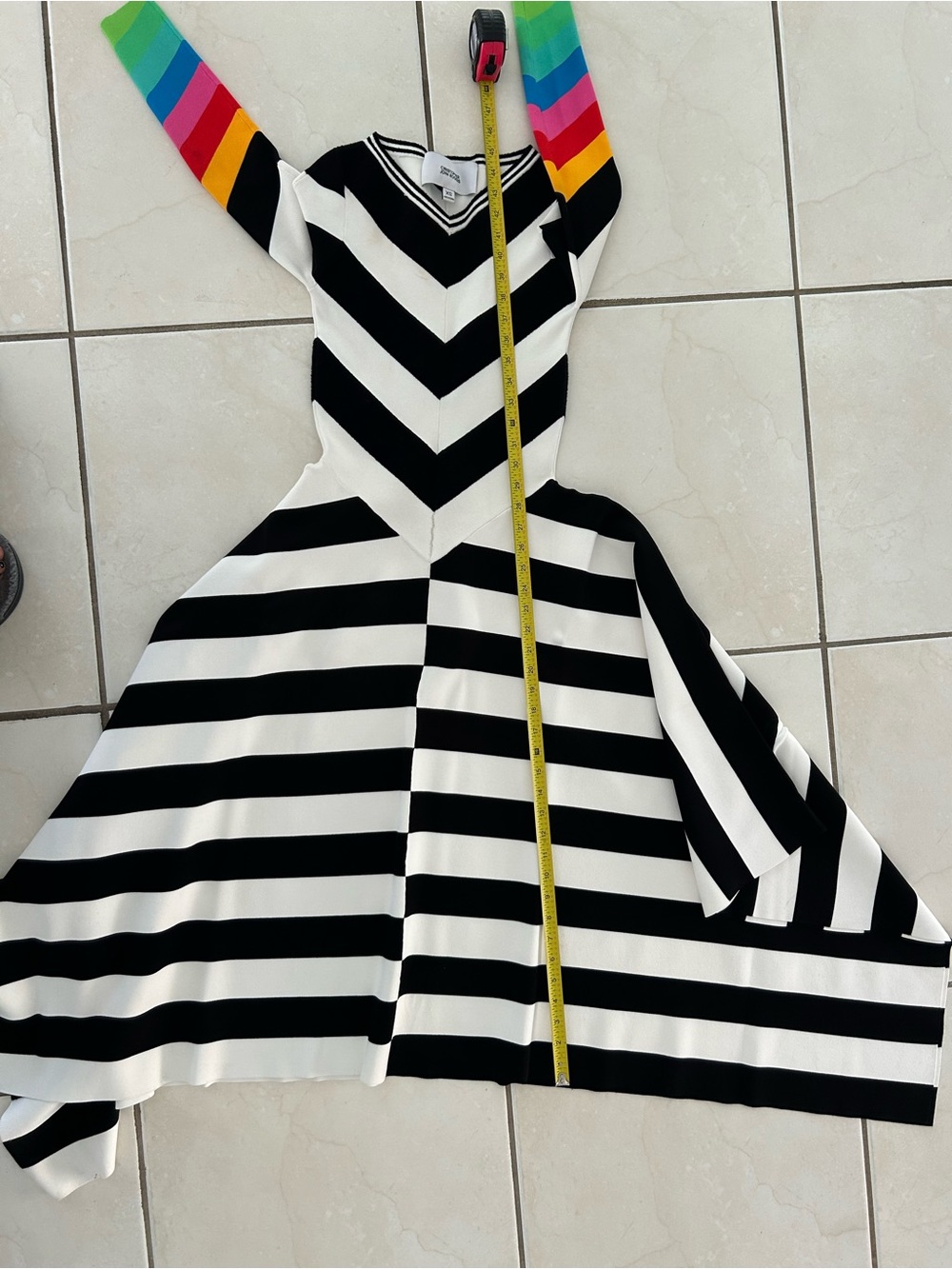 Christopher John Rogers Black and White Chevron Maxi Dress with Rainbow - Picture 5 of 7
